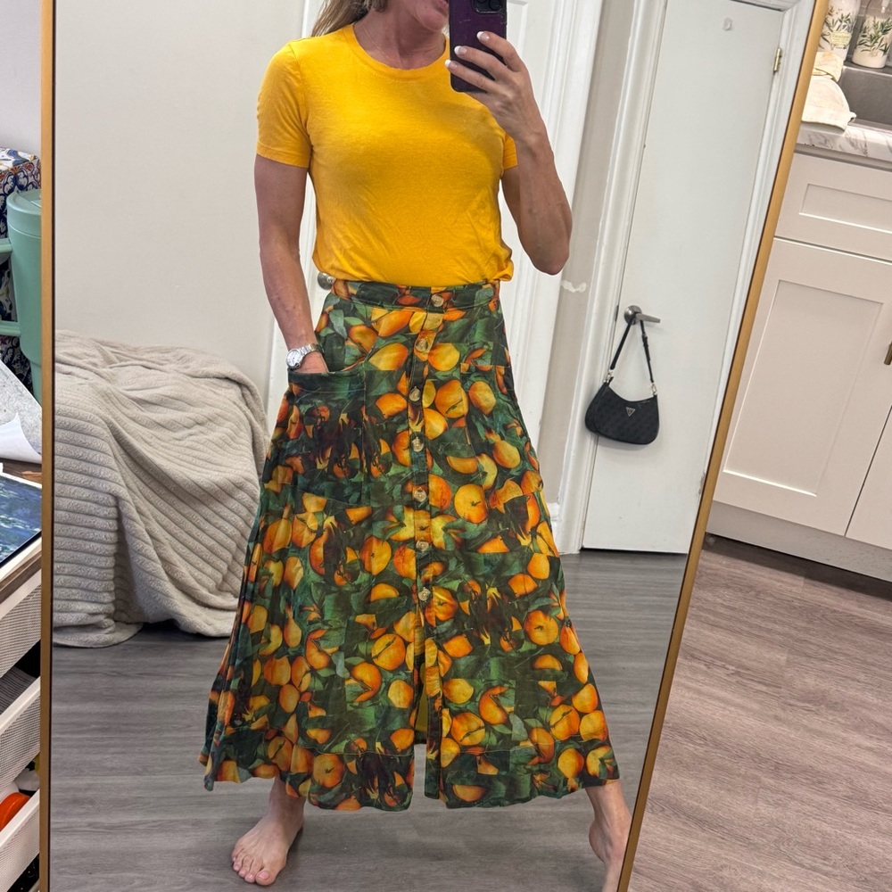 Maeve by Anthropologie Citrus Print Button-Front Midi Skirt – Size US 2